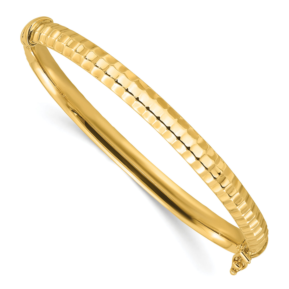 14K Polished and Ridged Hinged Bangle Bracelet-DB732
