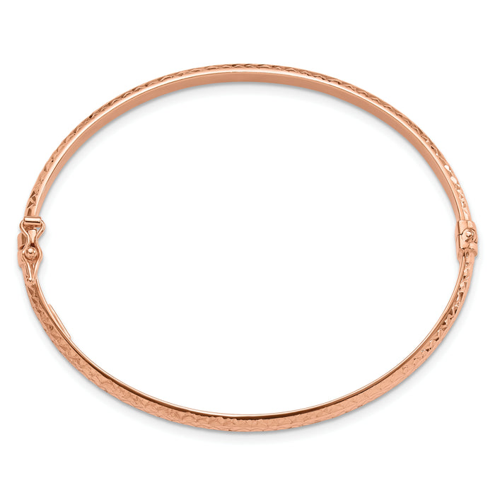 14K Rose Gold Diamond Cut 4mm Hinged Bangle-DB733R