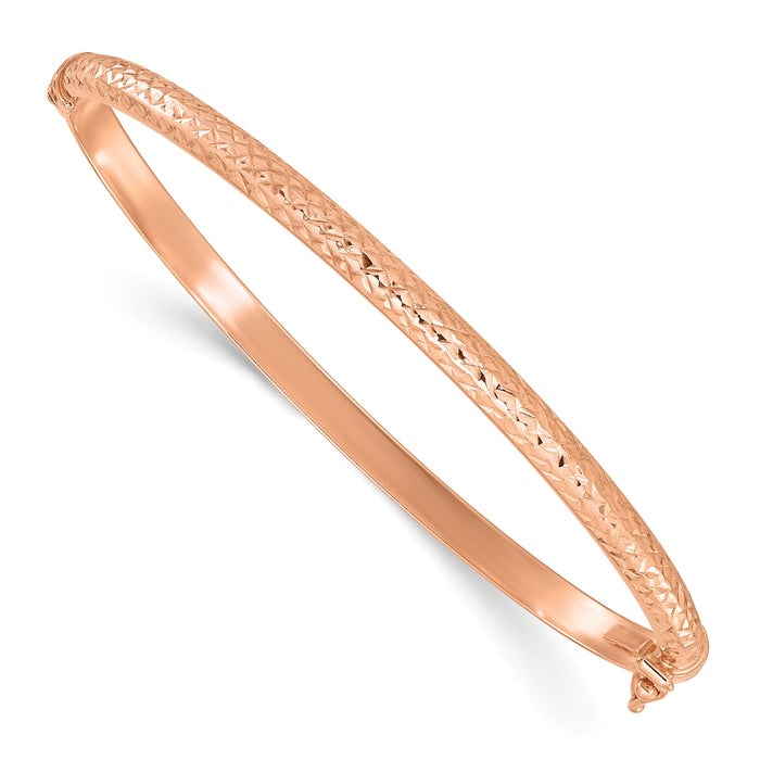 14K Rose Gold Diamond Cut 4mm Hinged Bangle-DB733R