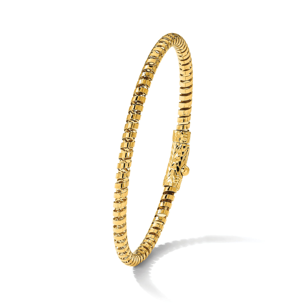14K Polished and Diamond-cut Fancy Spiral Bangle-DB734