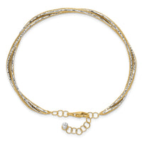 14K Two-tone Dia-cut and Textured Braided with Safety Chain Bangle-DB737