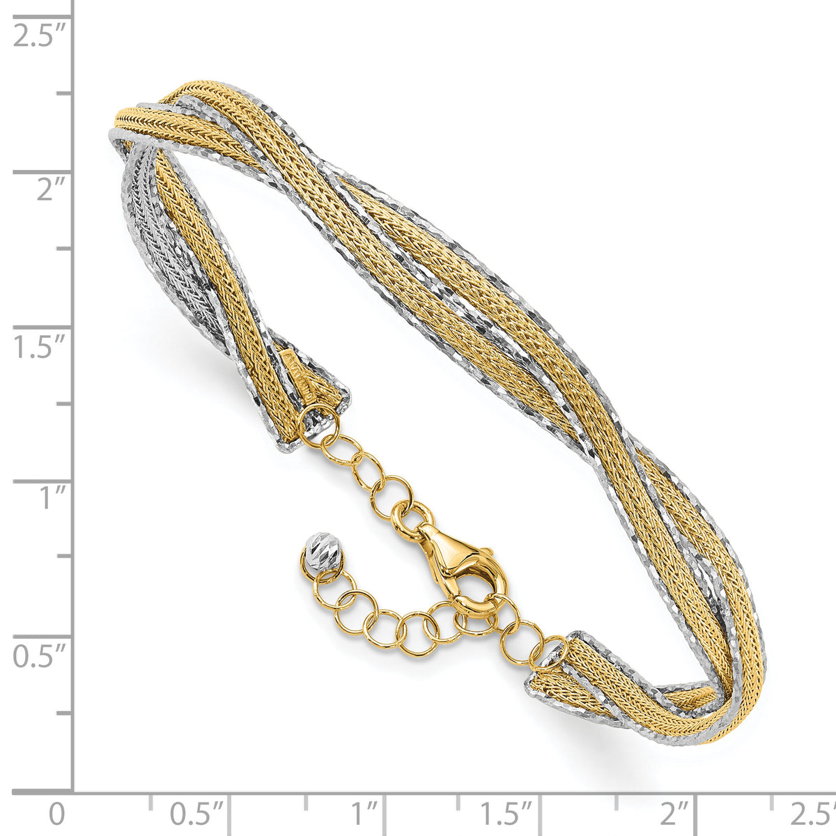 14K Two-tone Dia-cut and Textured Braided with Safety Chain Bangle-DB737