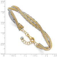 14K Two-tone Dia-cut and Textured Braided with Safety Chain Bangle-DB737