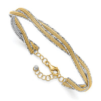 14K Two-tone Dia-cut and Textured Braided with Safety Chain Bangle-DB737