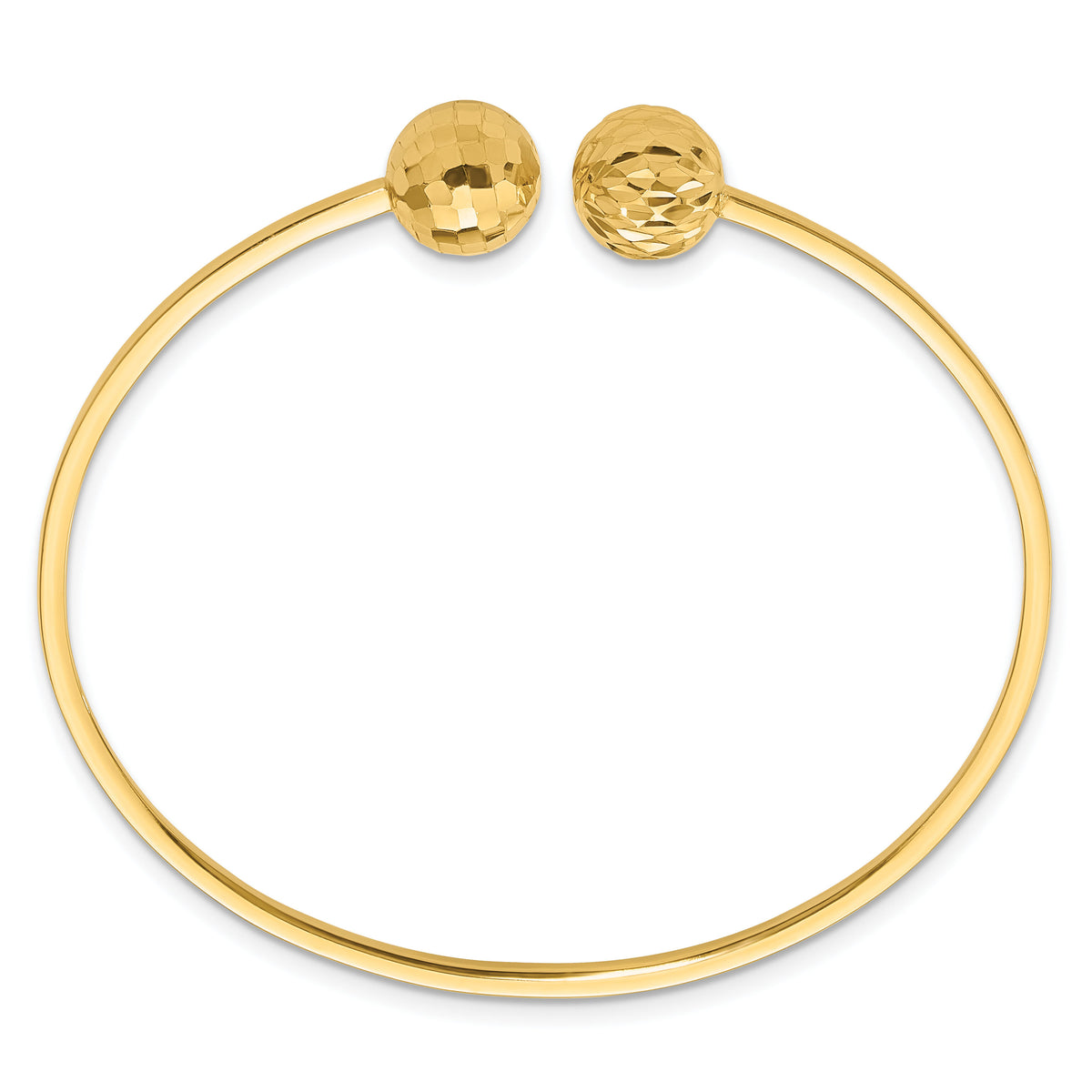 14K Polished and Diamond Cut Ball Flexible Cuff Bangle Bracelet-DB738