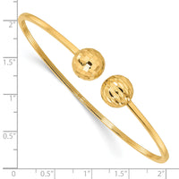 14K Polished and Diamond Cut Ball Flexible Cuff Bangle Bracelet-DB738