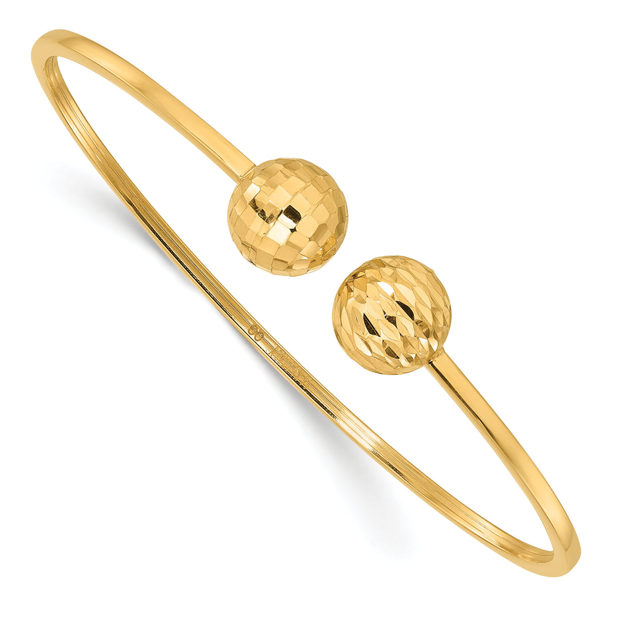 14K Polished and Diamond Cut Ball Flexible Cuff Bangle Bracelet-DB738