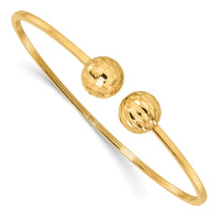 14K Polished and Diamond Cut Ball Flexible Cuff Bangle Bracelet-DB738