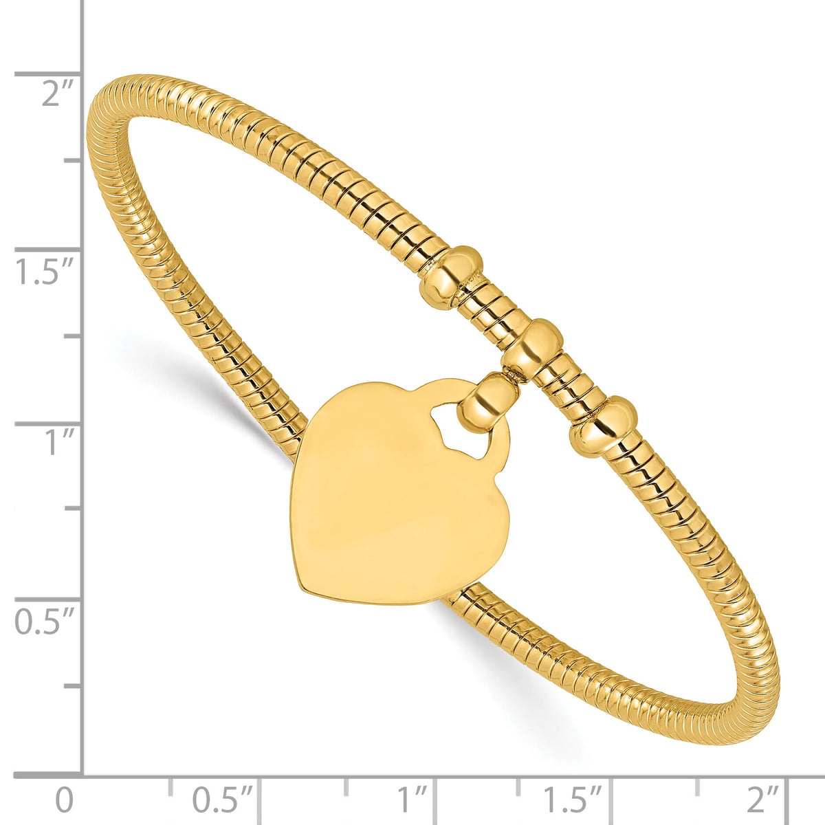 14K Polished and Textured Flexible Heart Dangle Bangle Bracelet-DB739