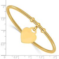 14K Polished and Textured Flexible Heart Dangle Bangle Bracelet-DB739