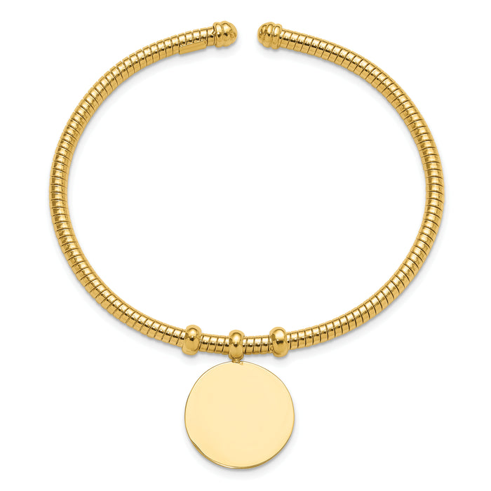 14K Polished and Textured Flexible Circle Dangle Bangle Bracelet-DB740