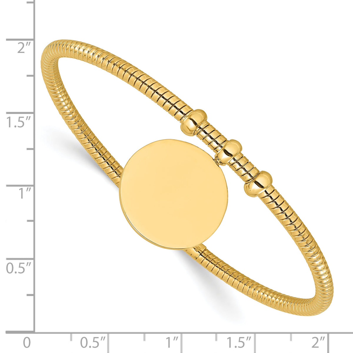 14K Polished and Textured Flexible Circle Dangle Bangle Bracelet-DB740