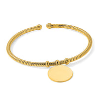 14K Polished and Textured Flexible Circle Dangle Bangle Bracelet-DB740