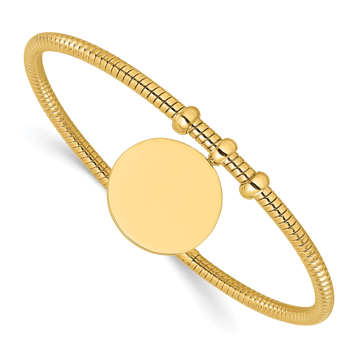 14K Polished and Textured Flexible Circle Dangle Bangle Bracelet-DB740