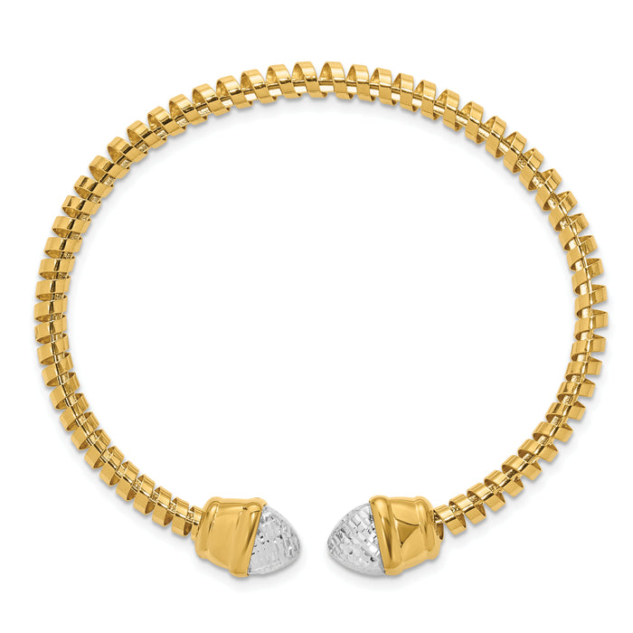 14K with Rhodium Diamond-cut Fancy Spiral Cuff Bracelet-DB741