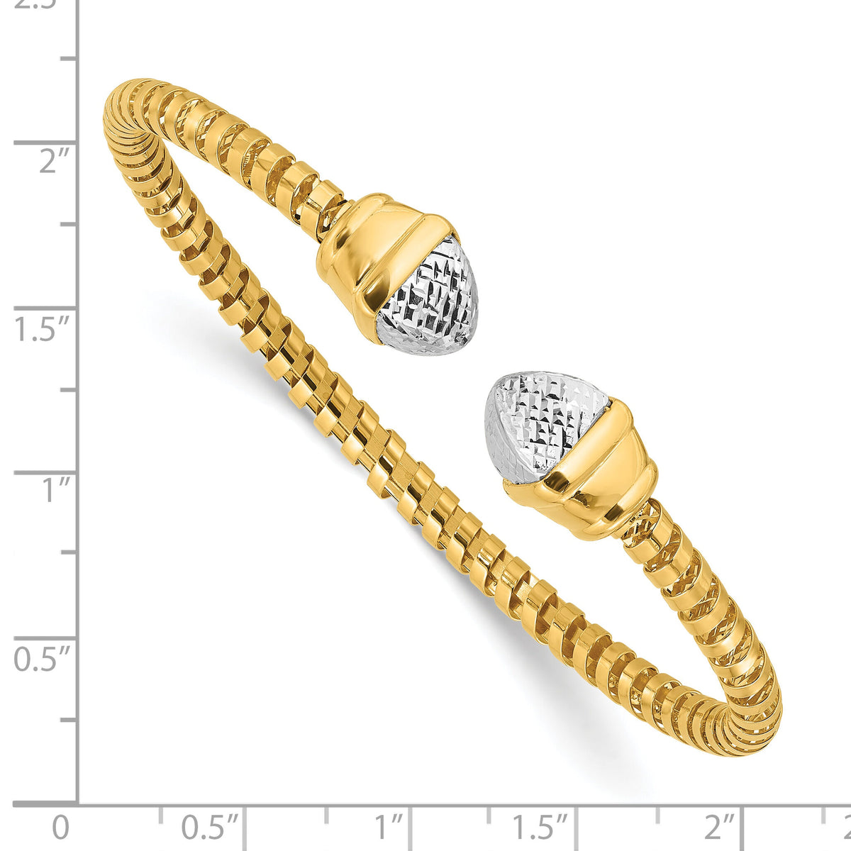 14K with Rhodium Diamond-cut Fancy Spiral Cuff Bracelet-DB741