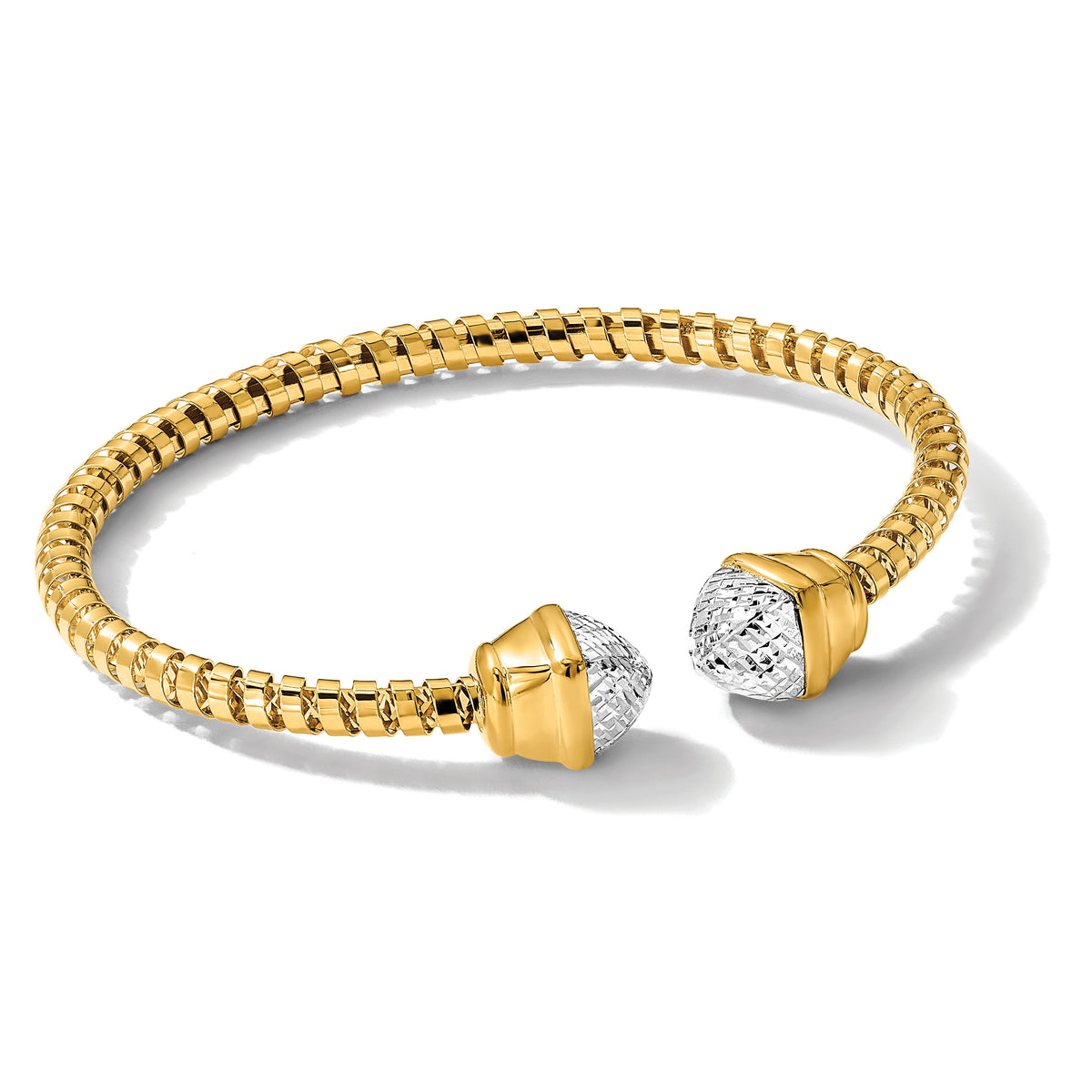 14K with Rhodium Diamond-cut Fancy Spiral Cuff Bracelet-DB741
