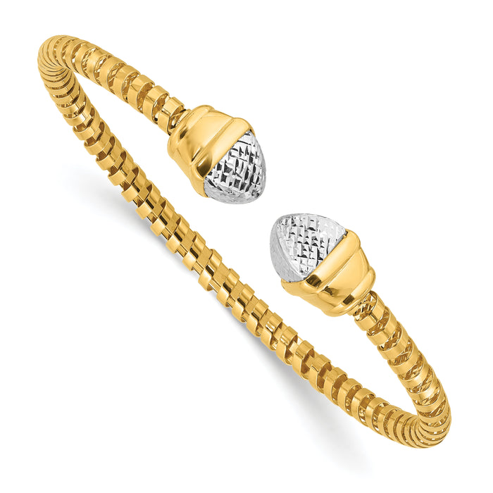 14K with Rhodium Diamond-cut Fancy Spiral Cuff Bracelet-DB741