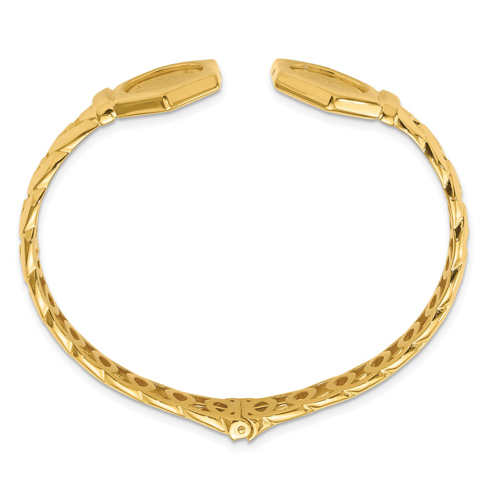 14k Polished Textured Fancy Link Hinged Cuff Bracelet-DB742