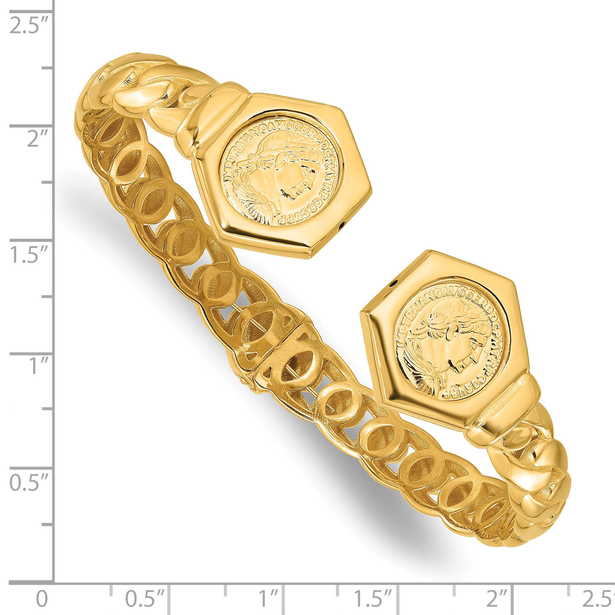 14k Polished Textured Fancy Link Hinged Cuff Bracelet-DB742