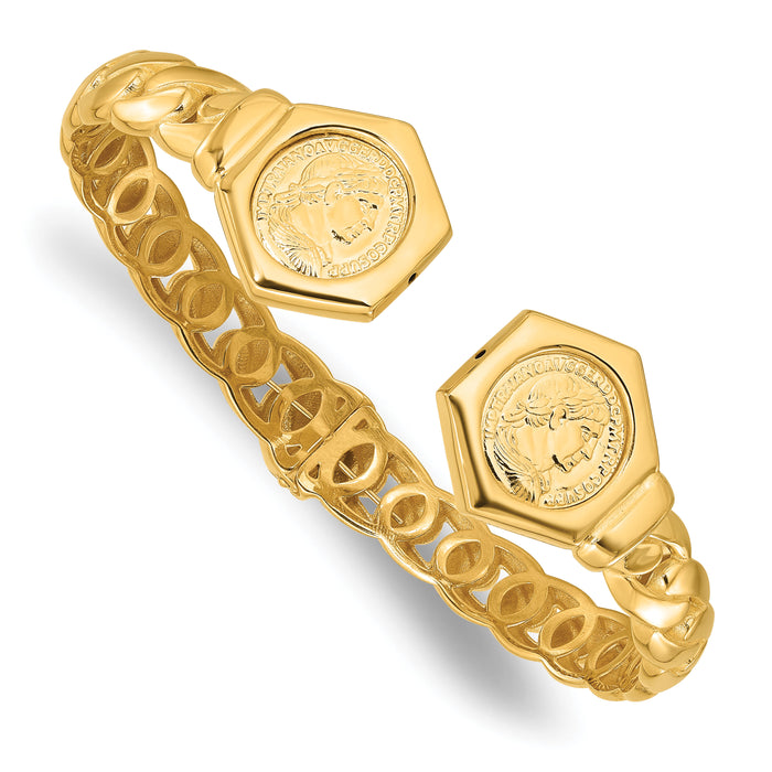 14k Polished Textured Fancy Link Hinged Cuff Bracelet-DB742