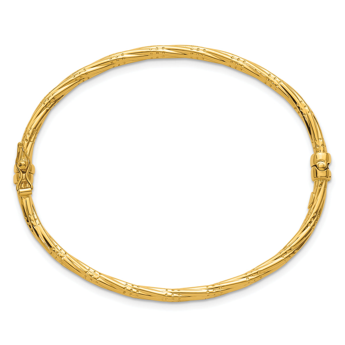 14K Polished and Textured Twisted Hinged Bangle-DB743