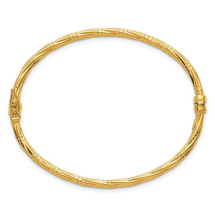 14K Polished and Textured Twisted Hinged Bangle-DB743