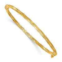 14K Polished and Textured Twisted Hinged Bangle-DB743