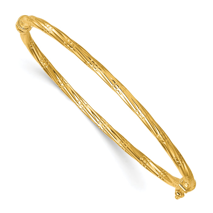 14K Polished and Textured Twisted Hinged Bangle-DB743