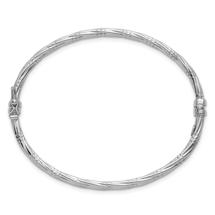 14K with White Rhodium Polished and Textured Twisted Hinged Bangle-DB743W