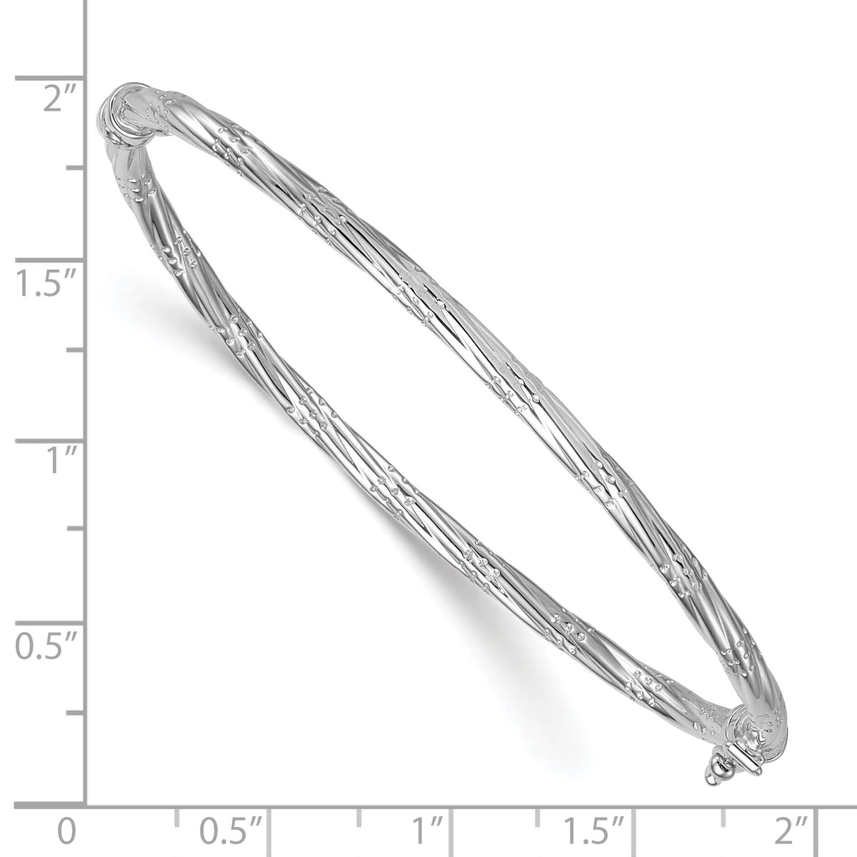 14K with White Rhodium Polished and Textured Twisted Hinged Bangle-DB743W