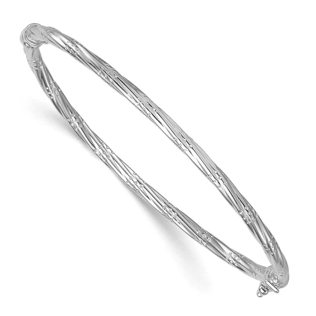 14K with White Rhodium Polished and Textured Twisted Hinged Bangle-DB743W