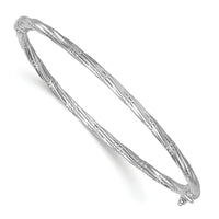 14K with White Rhodium Polished and Textured Twisted Hinged Bangle-DB743W
