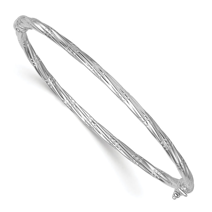 14K with White Rhodium Polished and Textured Twisted Hinged Bangle-DB743W