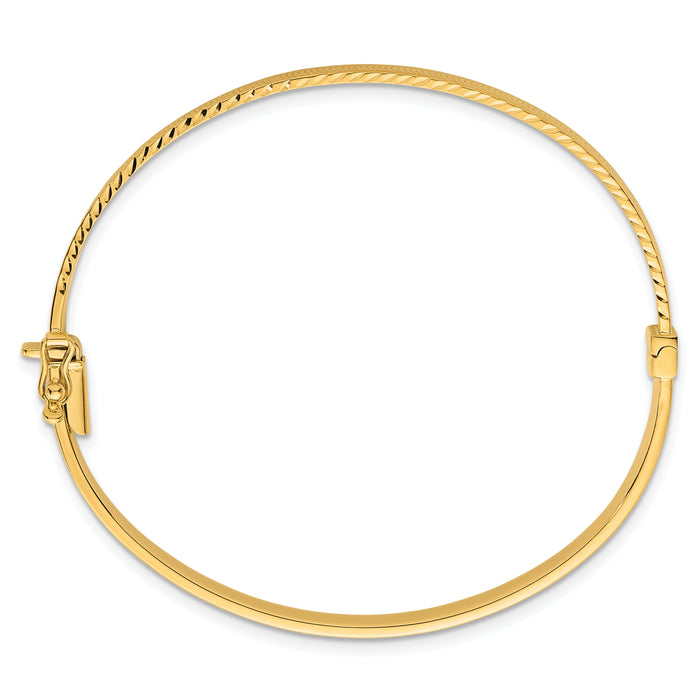 14k Polished Diamond-Cut Textured Hinged Bangle Bracelet-DB745