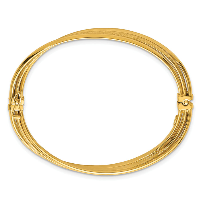 14K Polished and Textured Twisted Hinged Bangle-DB746