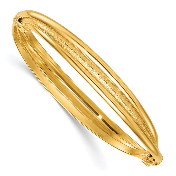 14K Polished and Textured Twisted Hinged Bangle-DB746