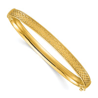 14k Polished Brushed and Textured Hinged Bangle-DB749