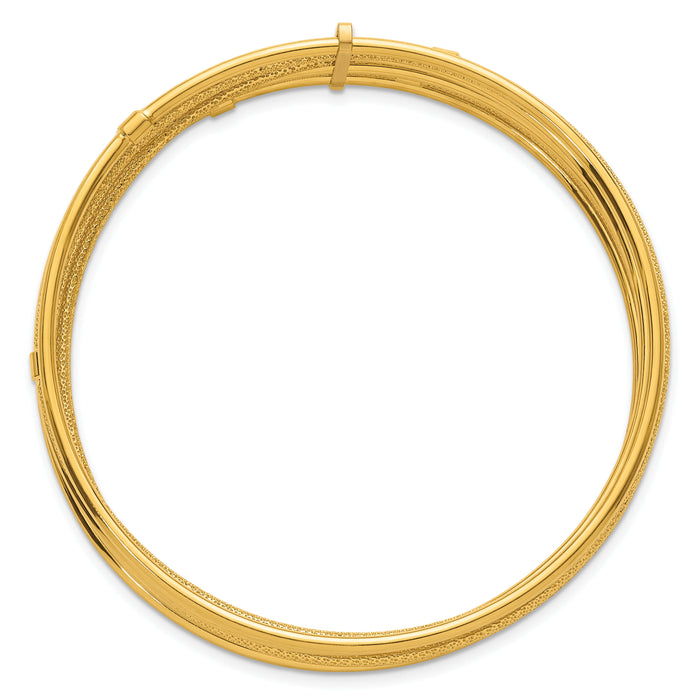 14K Polished and Textured 7 Row Slip On Bangle-DB750