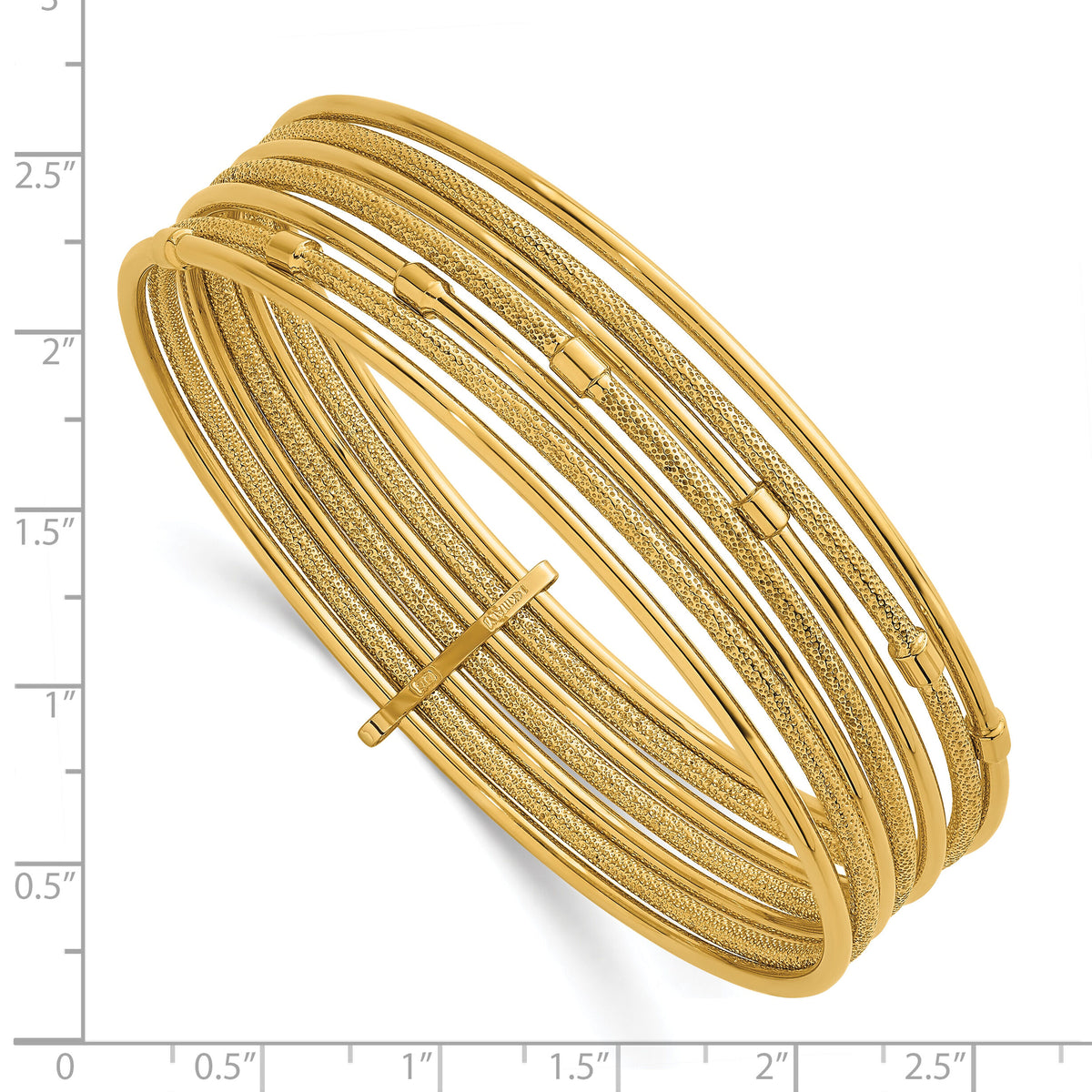 14K Polished and Textured 7 Row Slip On Bangle-DB750