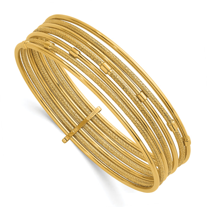 14K Polished and Textured 7 Row Slip On Bangle-DB750