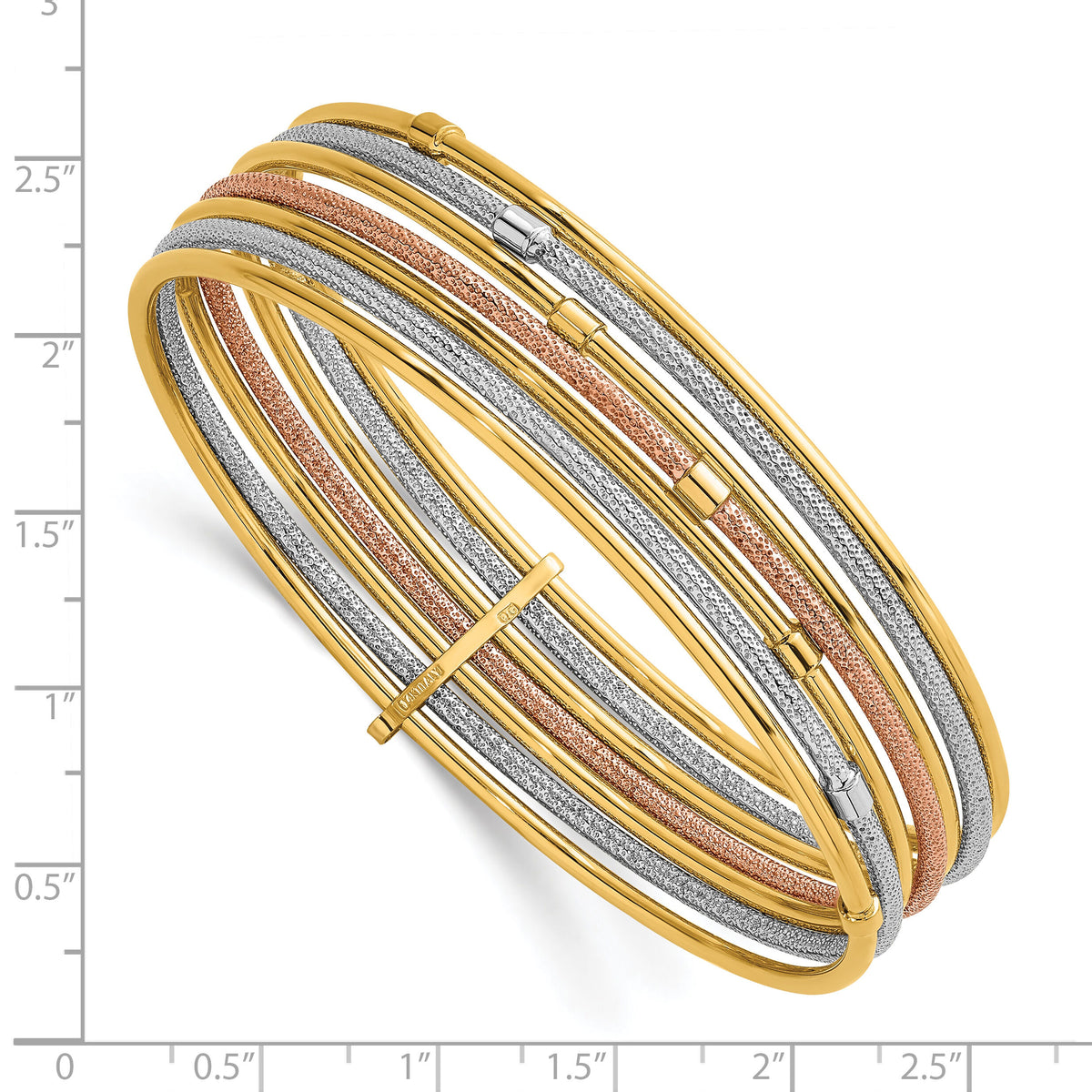 14K w/White &Rose RH Polish and Textured 7 Row Slip On Bangle-DB751