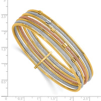 14K w/White &Rose RH Polish and Textured 7 Row Slip On Bangle-DB751