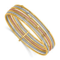 14K w/White &Rose RH Polish and Textured 7 Row Slip On Bangle-DB751