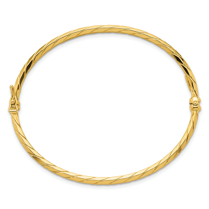 14k Polished and Diamond-cut Twisted Hinged Bangle-DB755