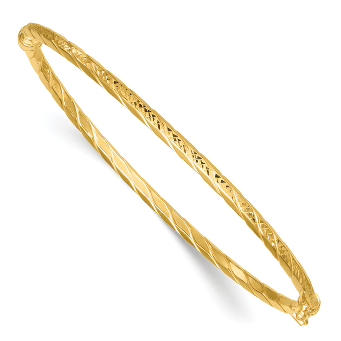 14k Polished and Diamond-cut Twisted Hinged Bangle-DB755