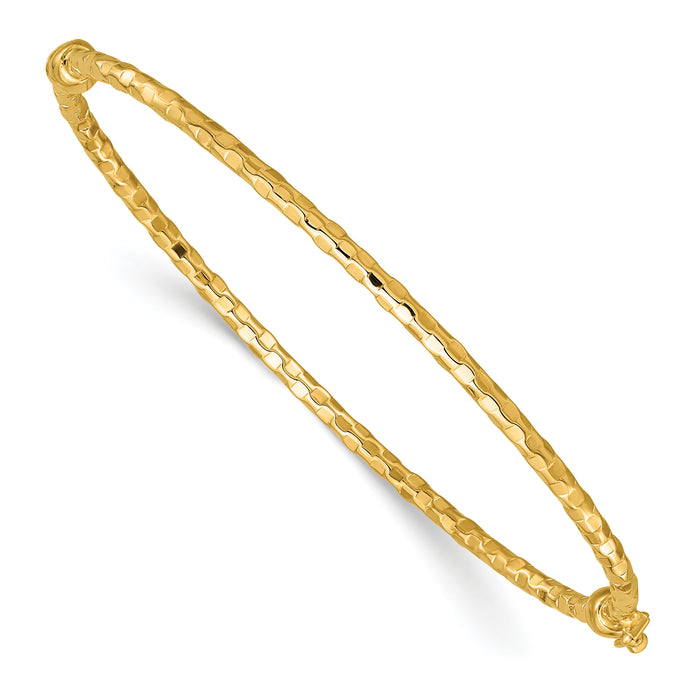 14k Polished Textured Hinged Bangle Bracelet-DB756