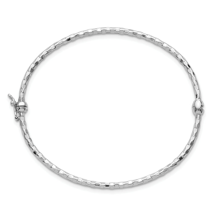 14k White Gold Textured Hinged Bangle Bracelet-DB756W