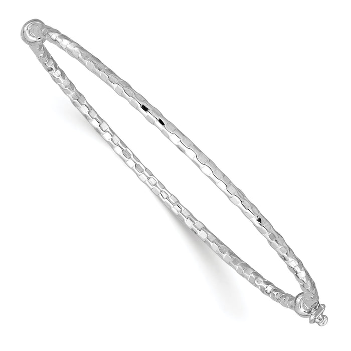14k White Gold Textured Hinged Bangle Bracelet-DB756W