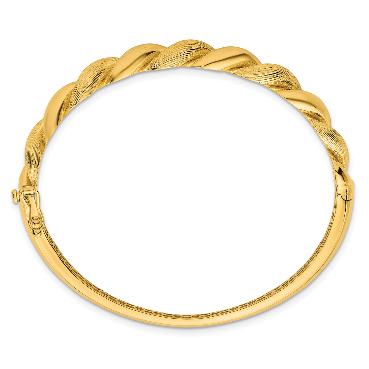 14k Polished Twisted Textured Hinged Bangle Bracelet-DB757